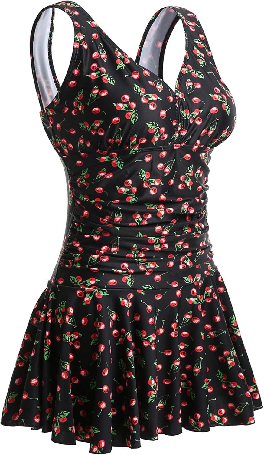 MiYang Women's Plus-Size Flower Printing Swim Dress for Comfort