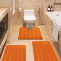 Striped Orange Bathroom Rug Set 3 Piece Chenille Bath Mat Set - Ultra