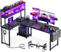 AODK L Shaped Desk with LED Light & Power Outlet - Reversible 61 in