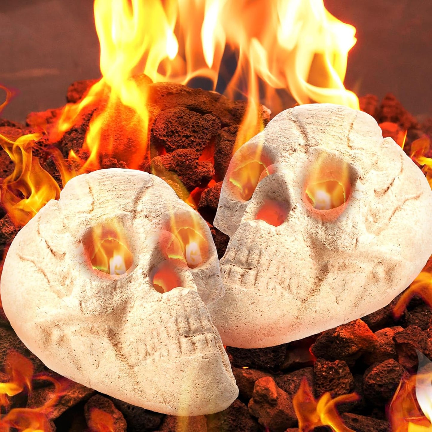 2 Pack Fire Pit Skulls for Halloween Decor and Bonfire Fun