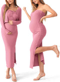 Maternity Tube Dress 2-Piece Set for Women - Ribbed Bodycon Cardigan