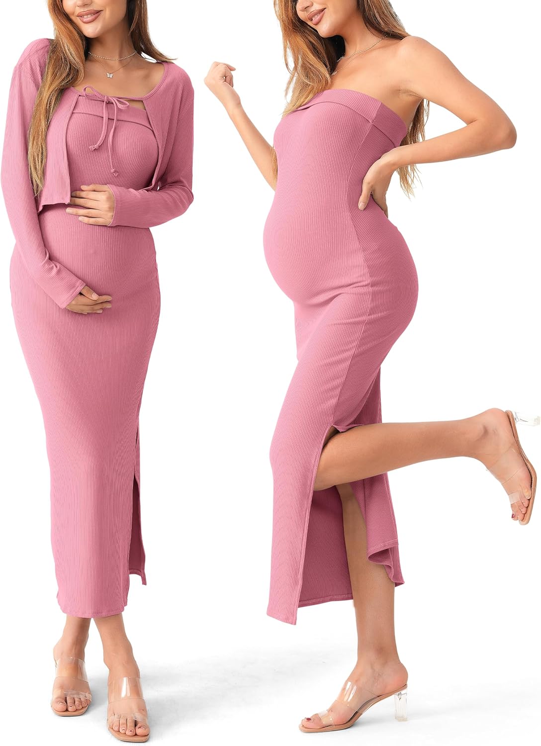 SUNNYBUY Maternity Tube Dress & Cardigan Set for Stylish Moms