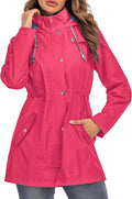 Rain Jacket Women Striped Lined Hooded Lightweight Raincoat - Packable