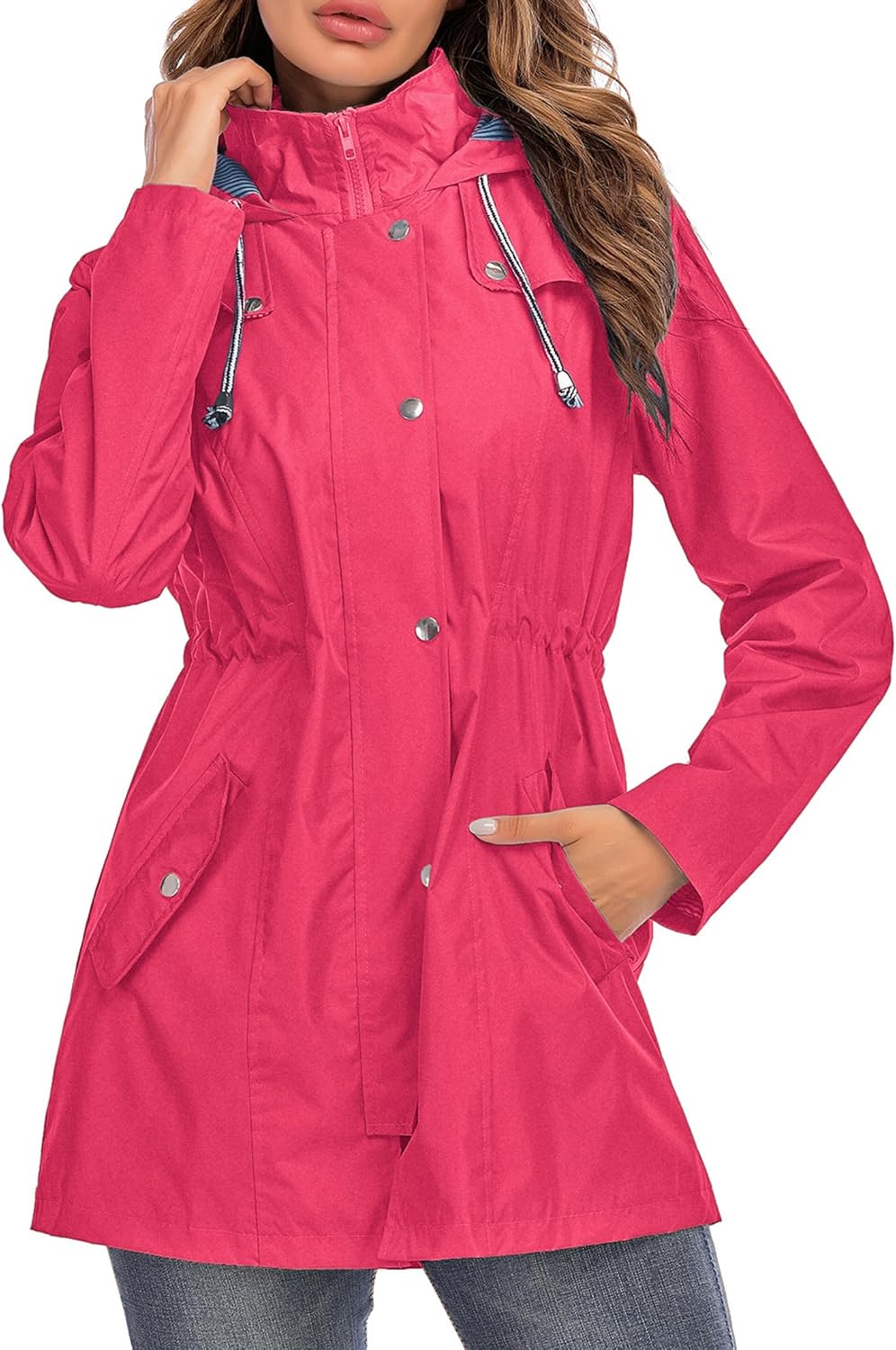 Lightweight Waterproof Rain Jacket for Women with Hooded Design