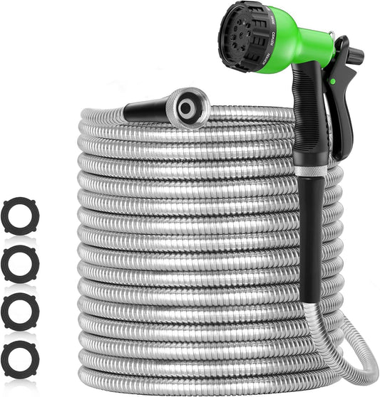 75ft Stainless Steel Garden Hose - Heavy Duty Flexible Water Pipe