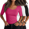 Neer 3 Pack Women's Scoop Neck Stretchy Tops - Slim Fitted