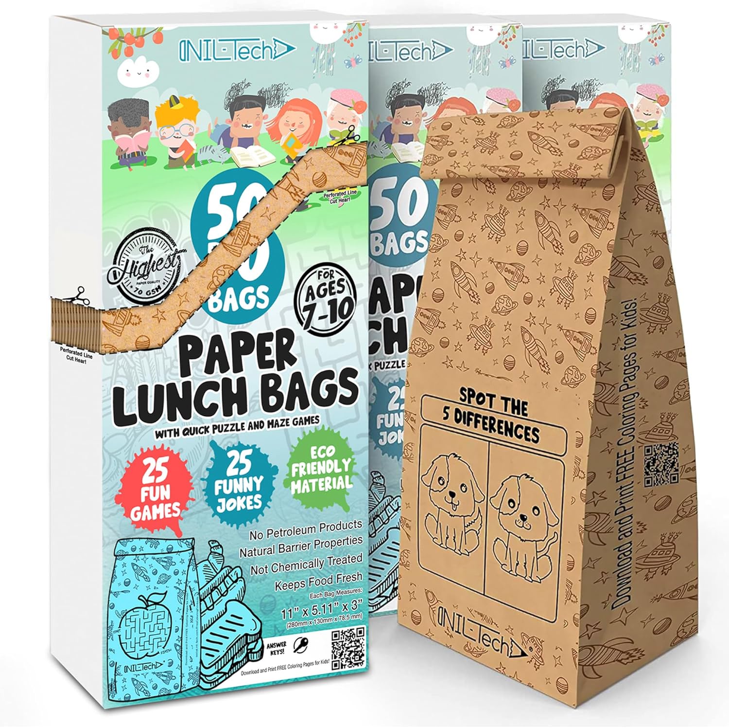 Eco Friendly Paper Bags for Kids Lunch - Fun Games & Jokes