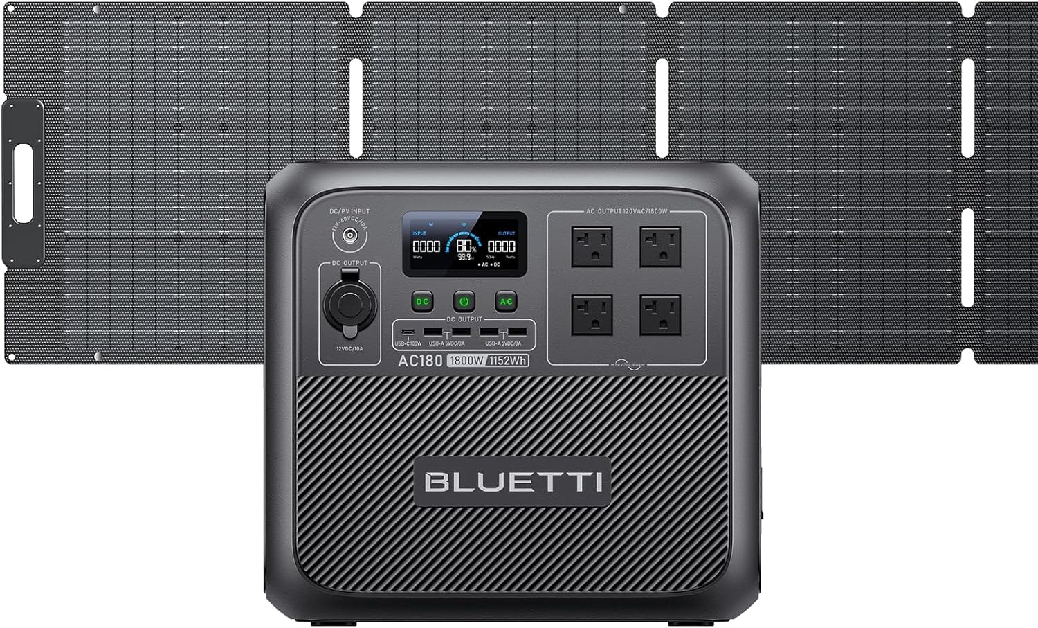 BLUETTI AC180 Solar Generator: 1,152Wh Portable Power Station for Off-grid Power