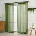 Dark Green Linen Look Pinch Pleated Sheer Curtains 108 in - Olive