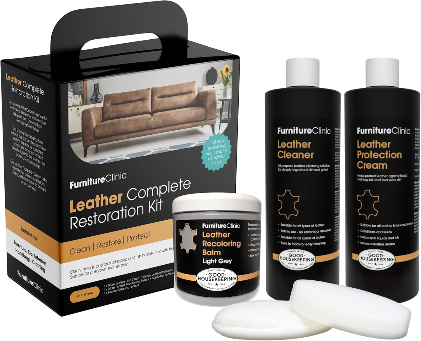 Leather Complete Restoration Kit for Furniture Repair and Care