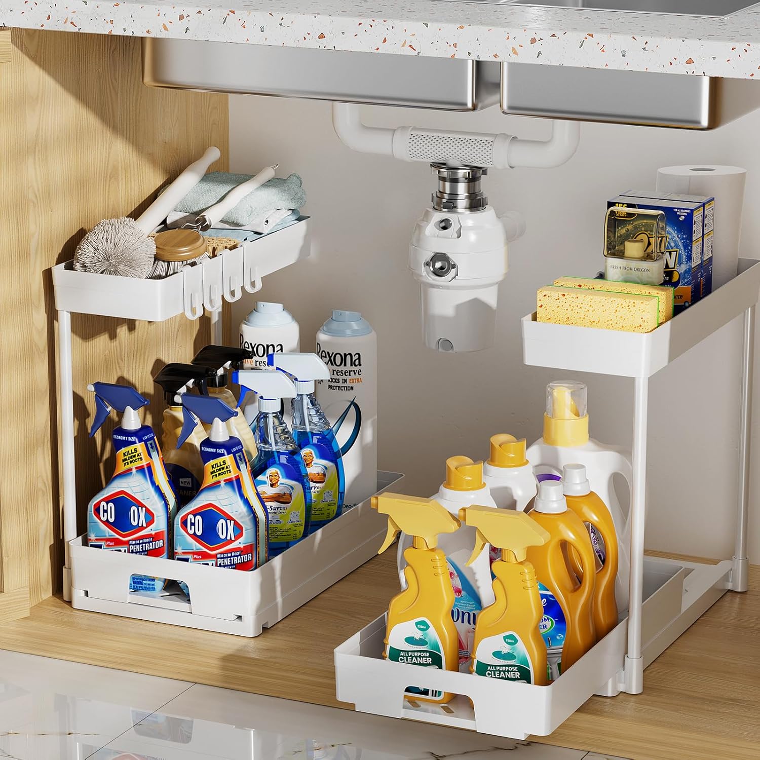 Delamu Under Sink Organizers with L-Shape Design for Storage