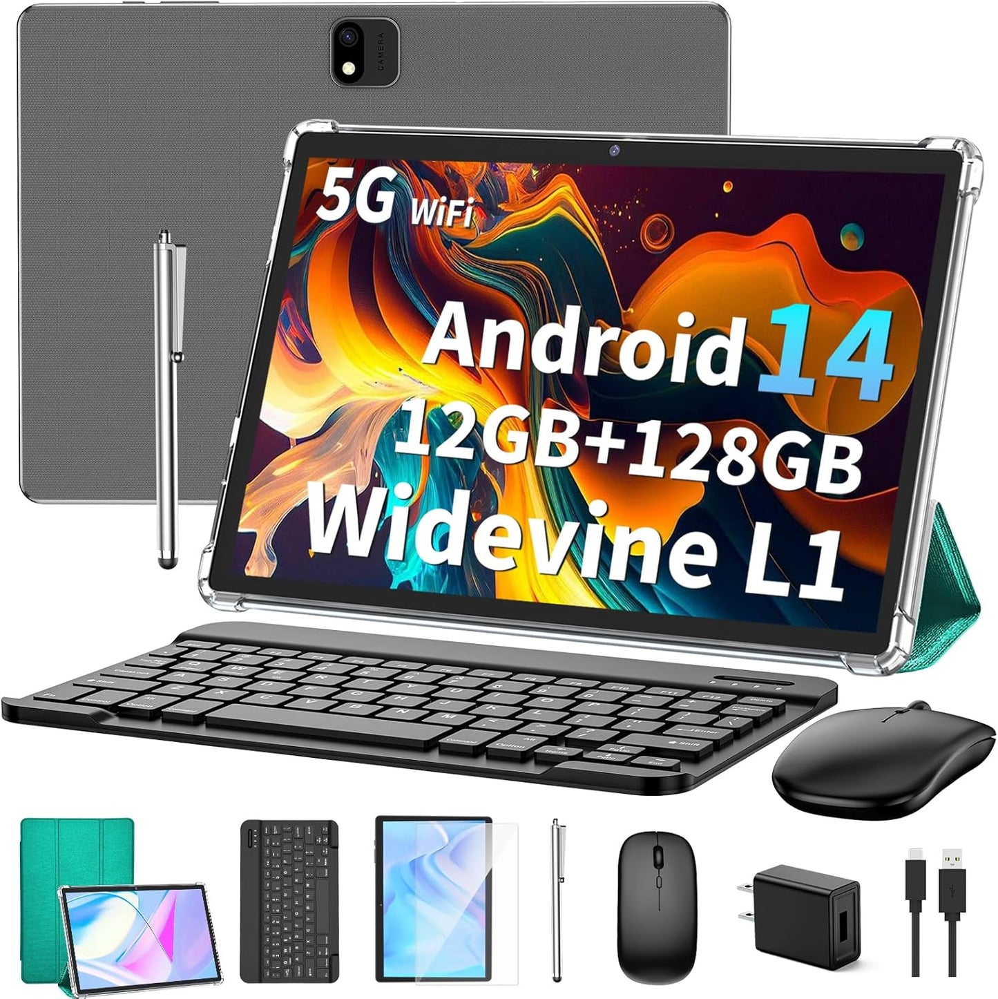 Android 14 Tablet with Keyboard, 12GB RAM and 128GB Storage