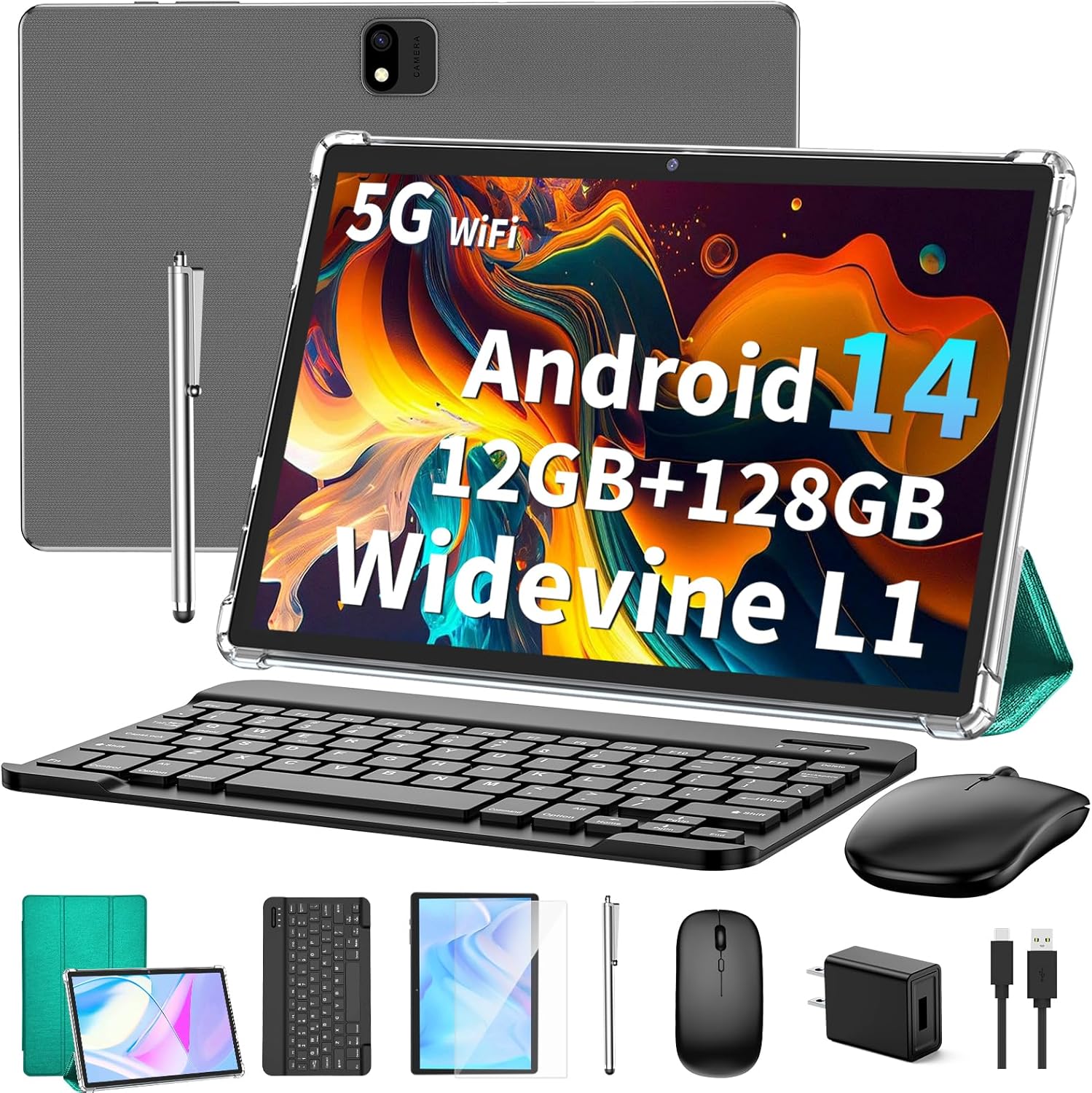 Android 14 Tablet with Keyboard, 12GB RAM and 128GB Storage