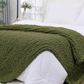 51x63 in Chunky Knit Throw Blanket in Yellow Green - Hand Knitted Cozy