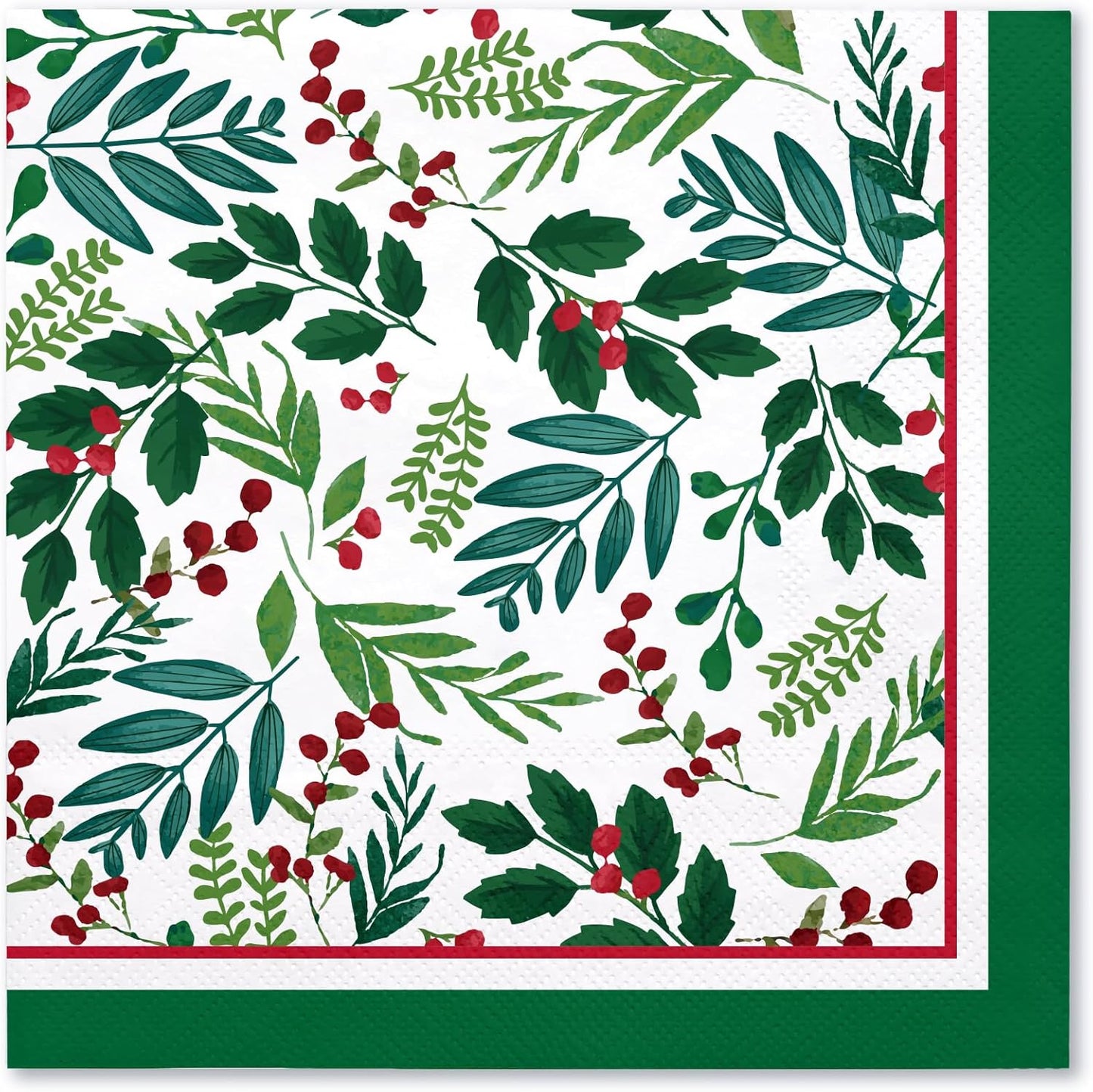 Holly Paper Napkins - Festive Cocktail Napkins for Christmas Party