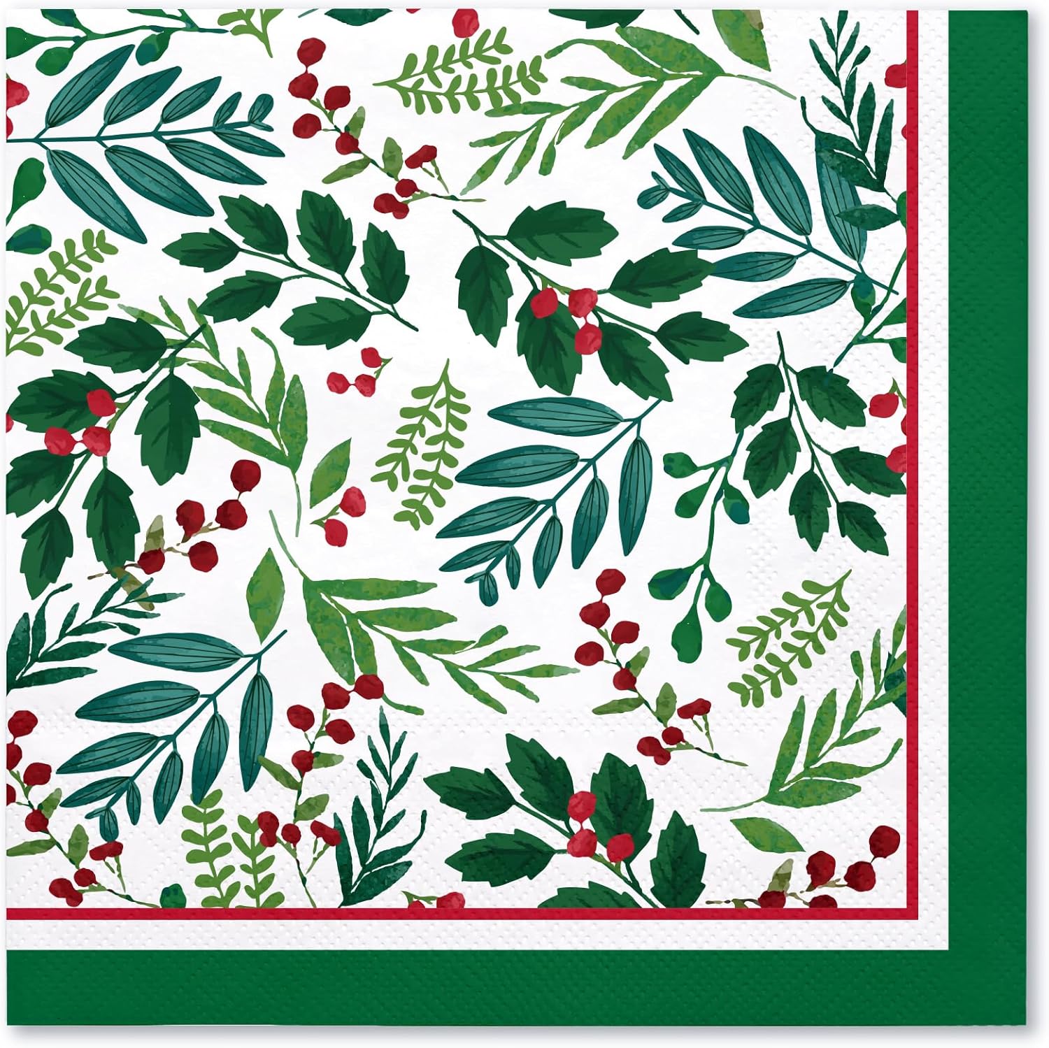 Holly Paper Napkins - Festive Cocktail Napkins for Christmas Party