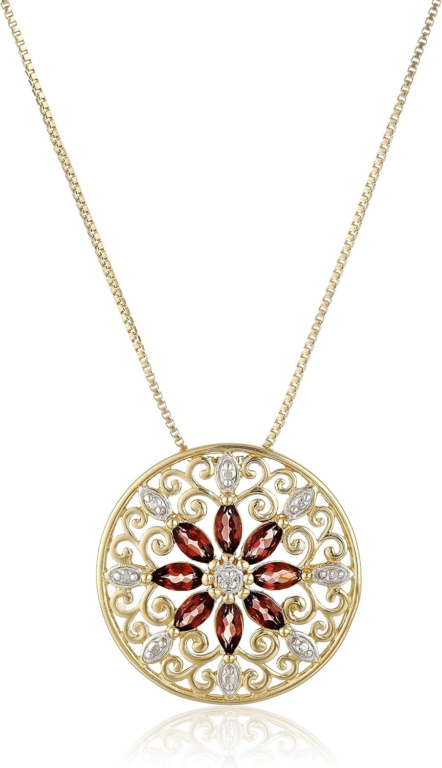 Intricate Filigree Mandala Pendant Necklace with Garnet Accents