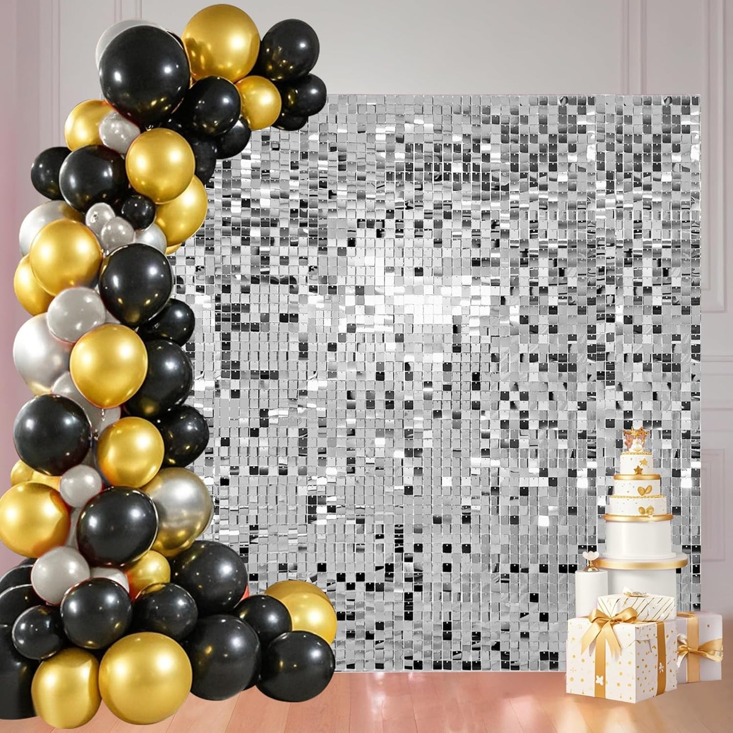 36 Pcs Silver Shimmer Wall Backdrop Panels for Party Decor
