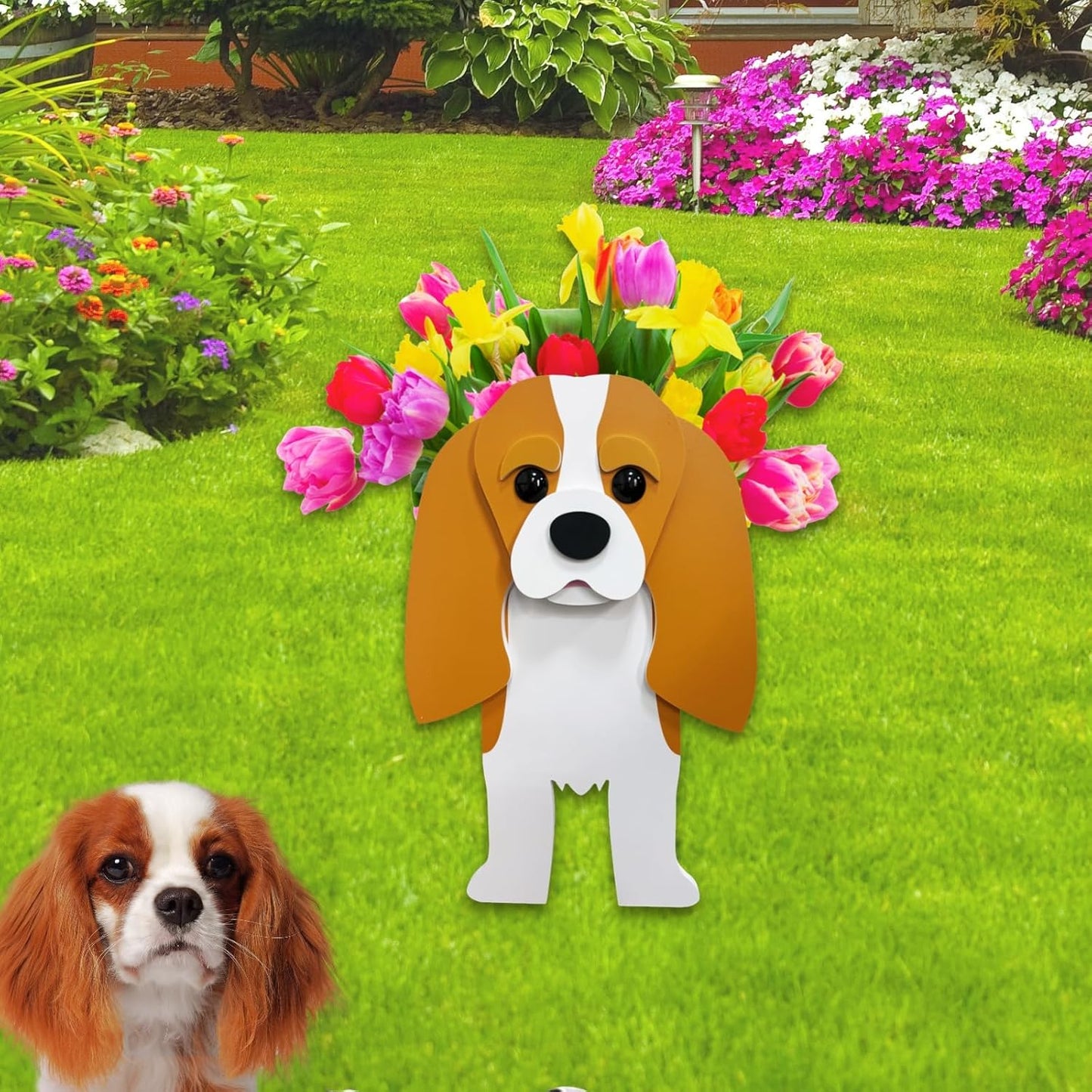 Brown King Cavalier Dog Planter for Unique Indoor Outdoor Decor