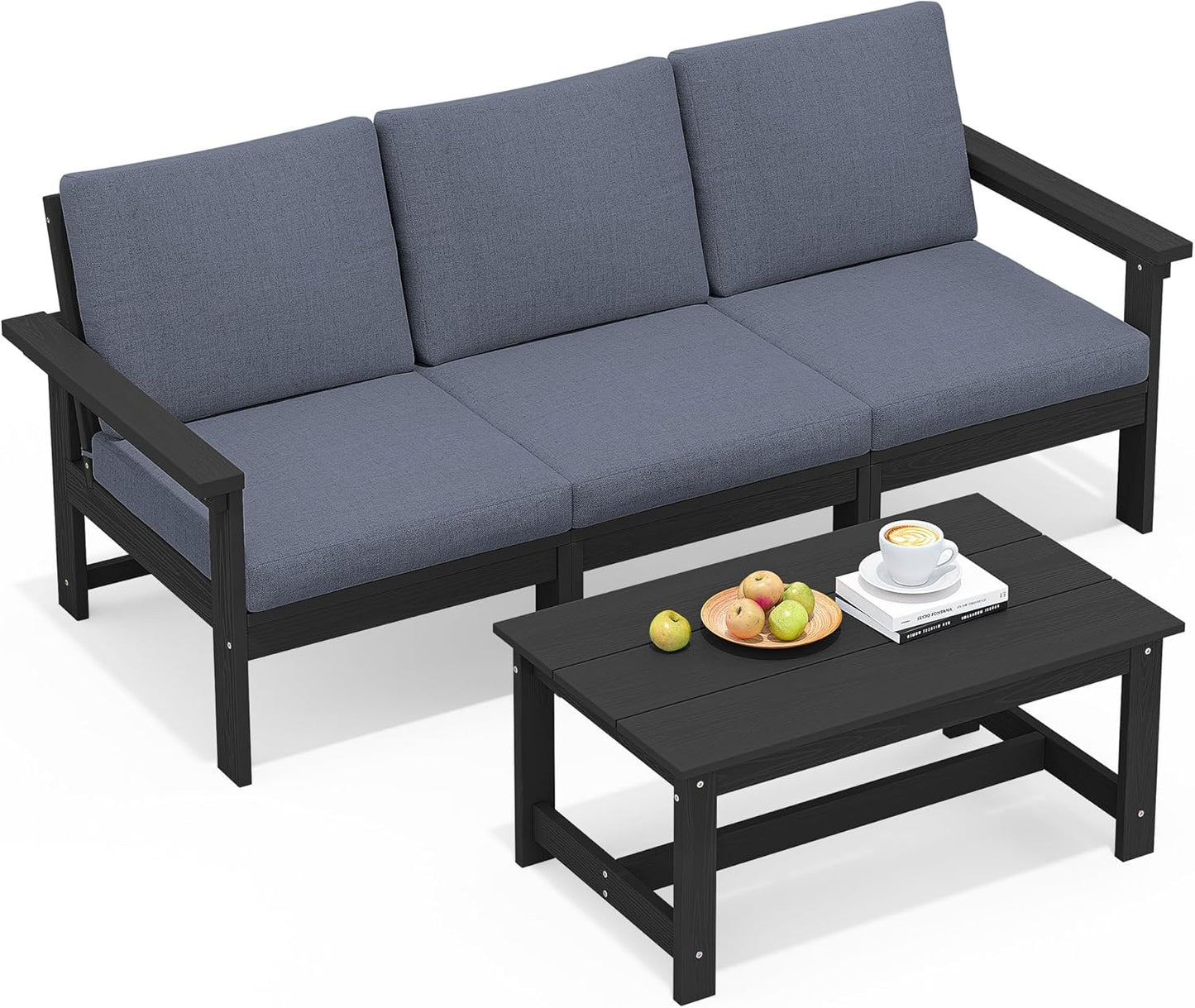 SERWALL HDPE Patio Sofa Set: Stylish 4-Piece Outdoor Furniture