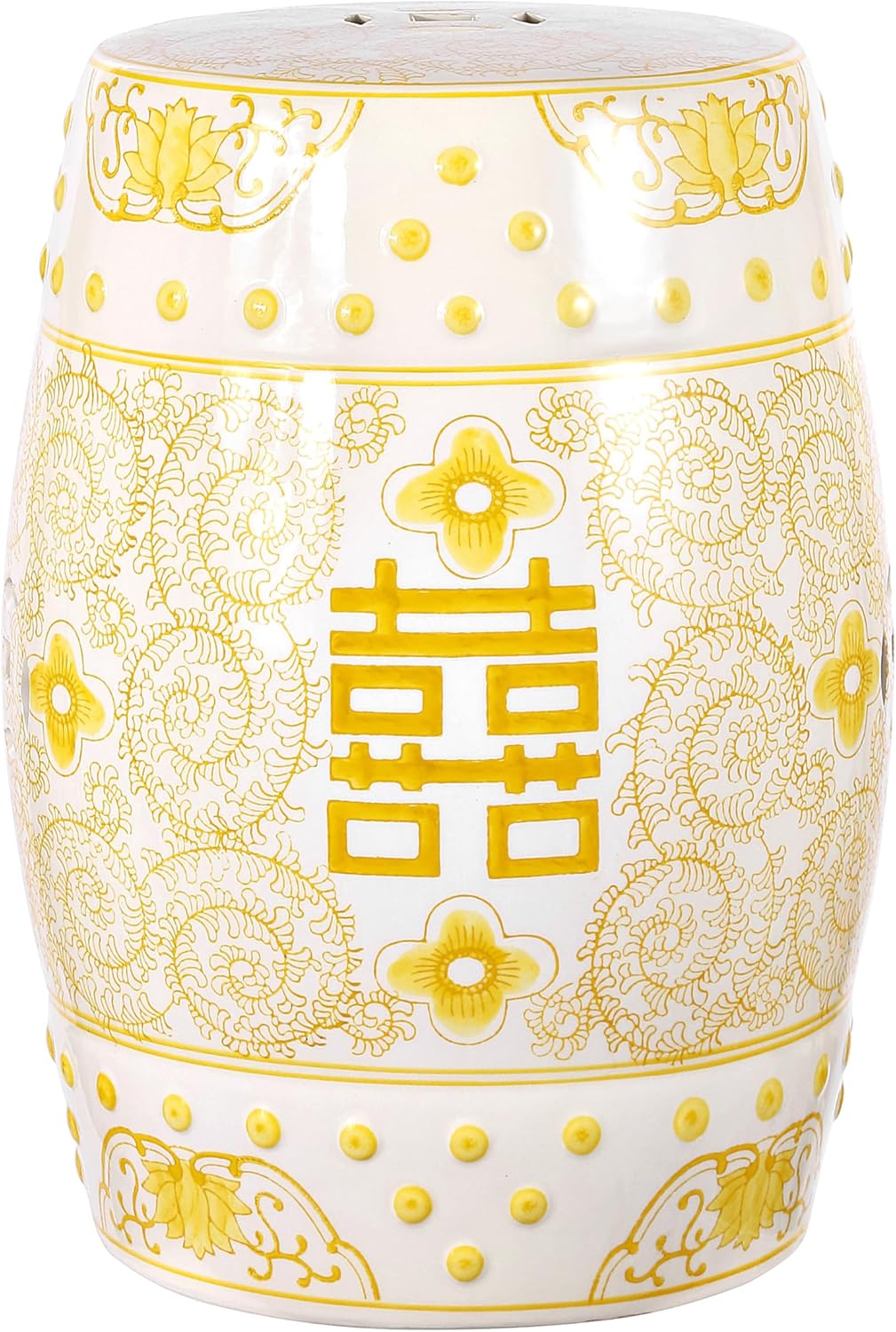 Double Happiness 18in Chinoiserie Ceramic Drum Garden Stool