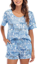 Womens Cotton Pajama Set Short Sleeve Top and Shorts - Comfortable