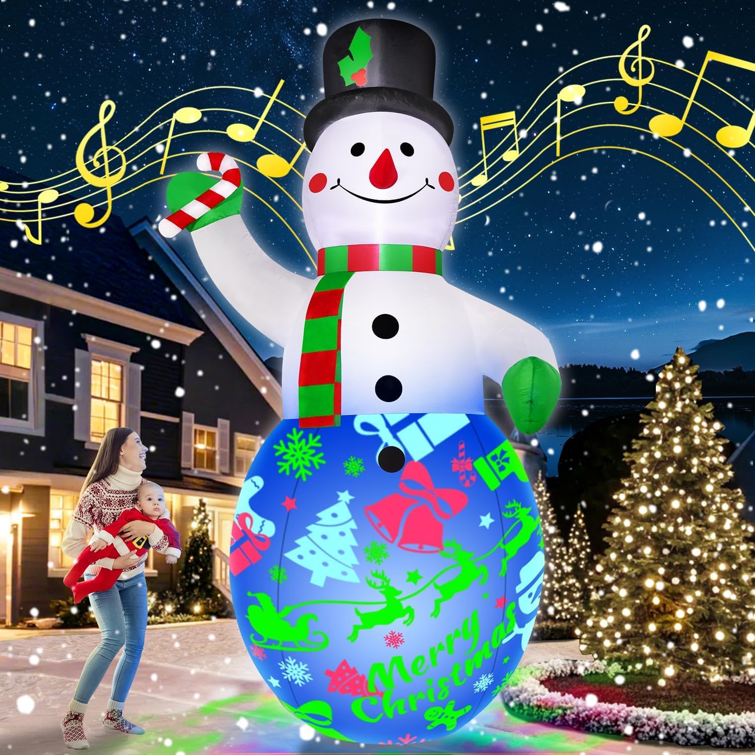12FT Giant Christmas Inflatables Snowman with Music & Lights