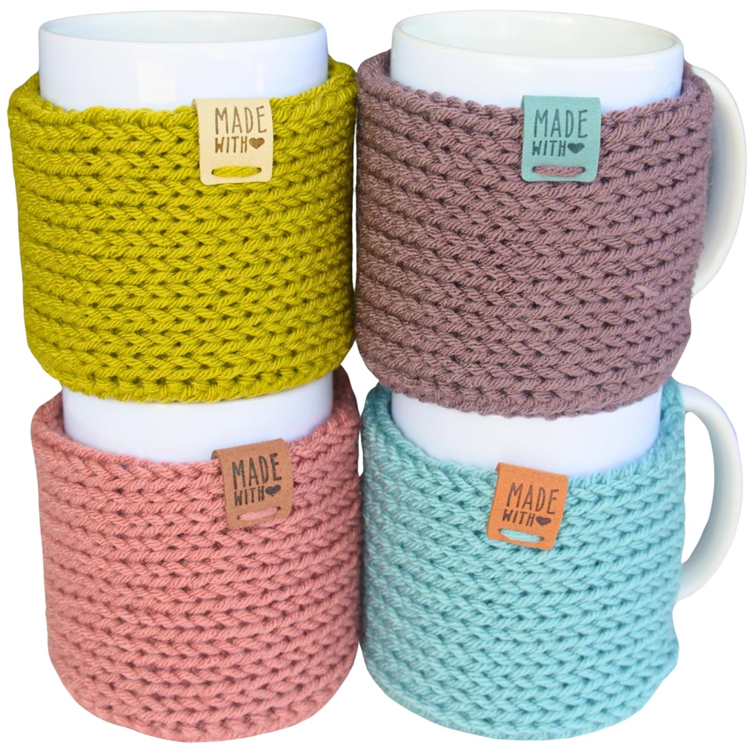Mug Cozy Sleeves with Built-In Coaster Set of 4 for Hot Drinks