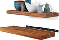 17 in Acacia Wood Floating Shelves Set of 2 - Rustic Farmhouse Storage