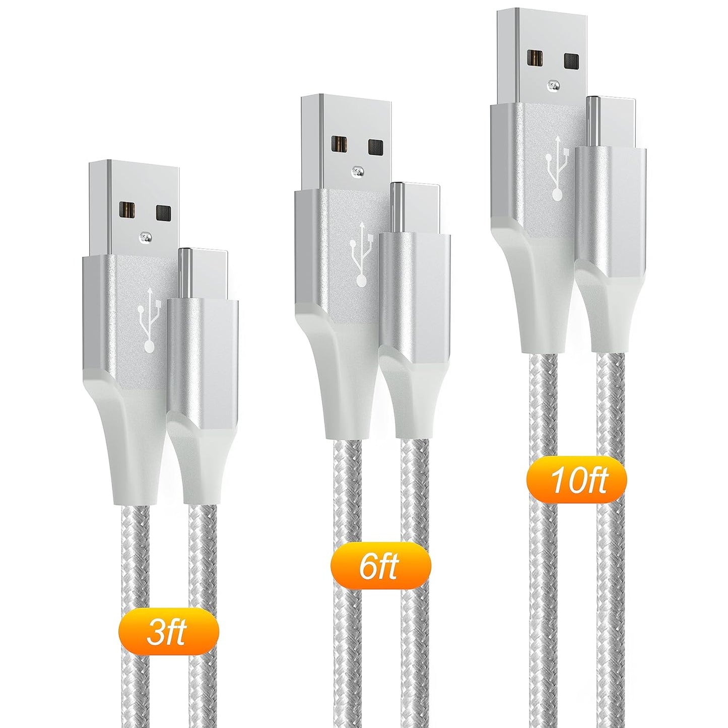 Fast Charge 3-Pack USB-C Cables, Galaxy & PS5 Compatible