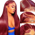 Burgundy Wig Human Hair 22in 13x6 HD Transparent Lace - Natural Look