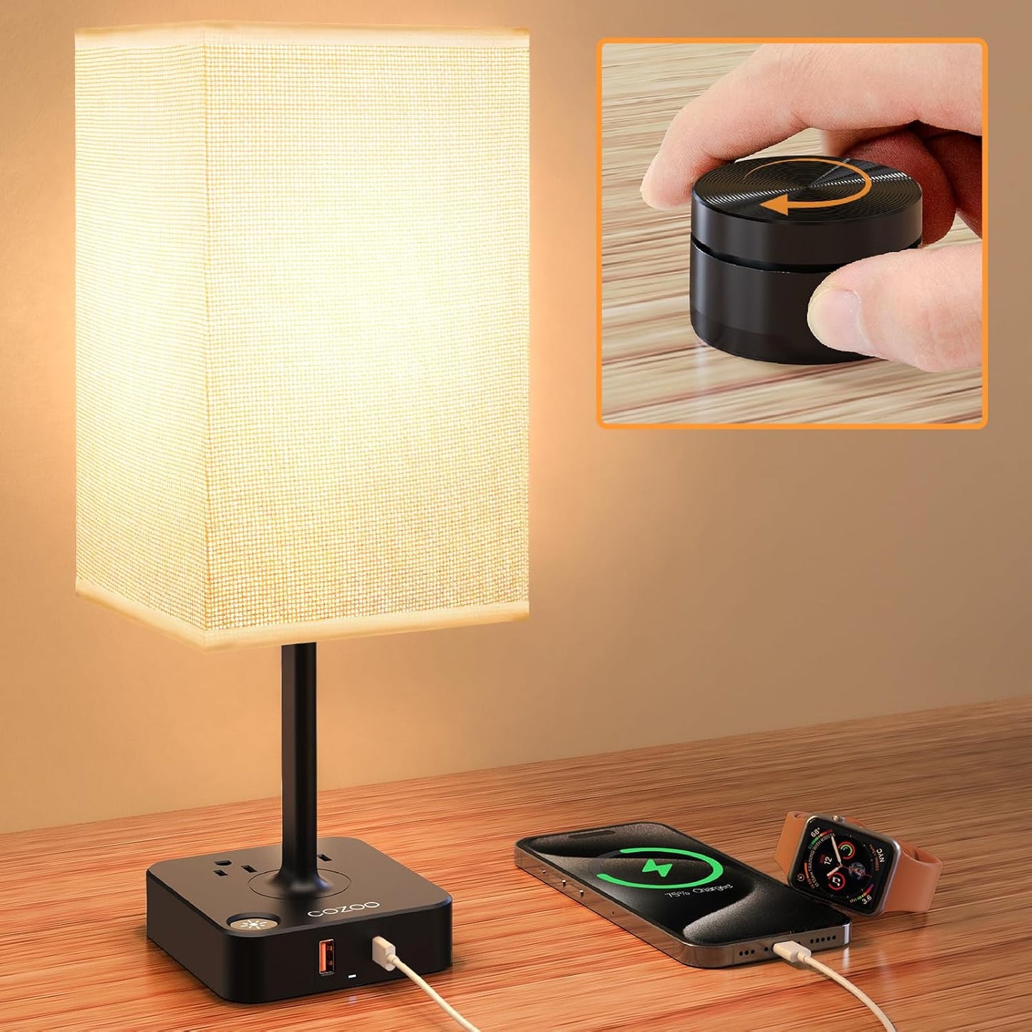 COZOO Bedroom Table Lamp with Remote Control and USB Ports