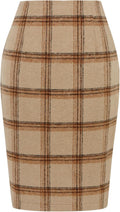 Plaid Pencil Skirt Knee Length Wool Blend with Back Slit - Classic