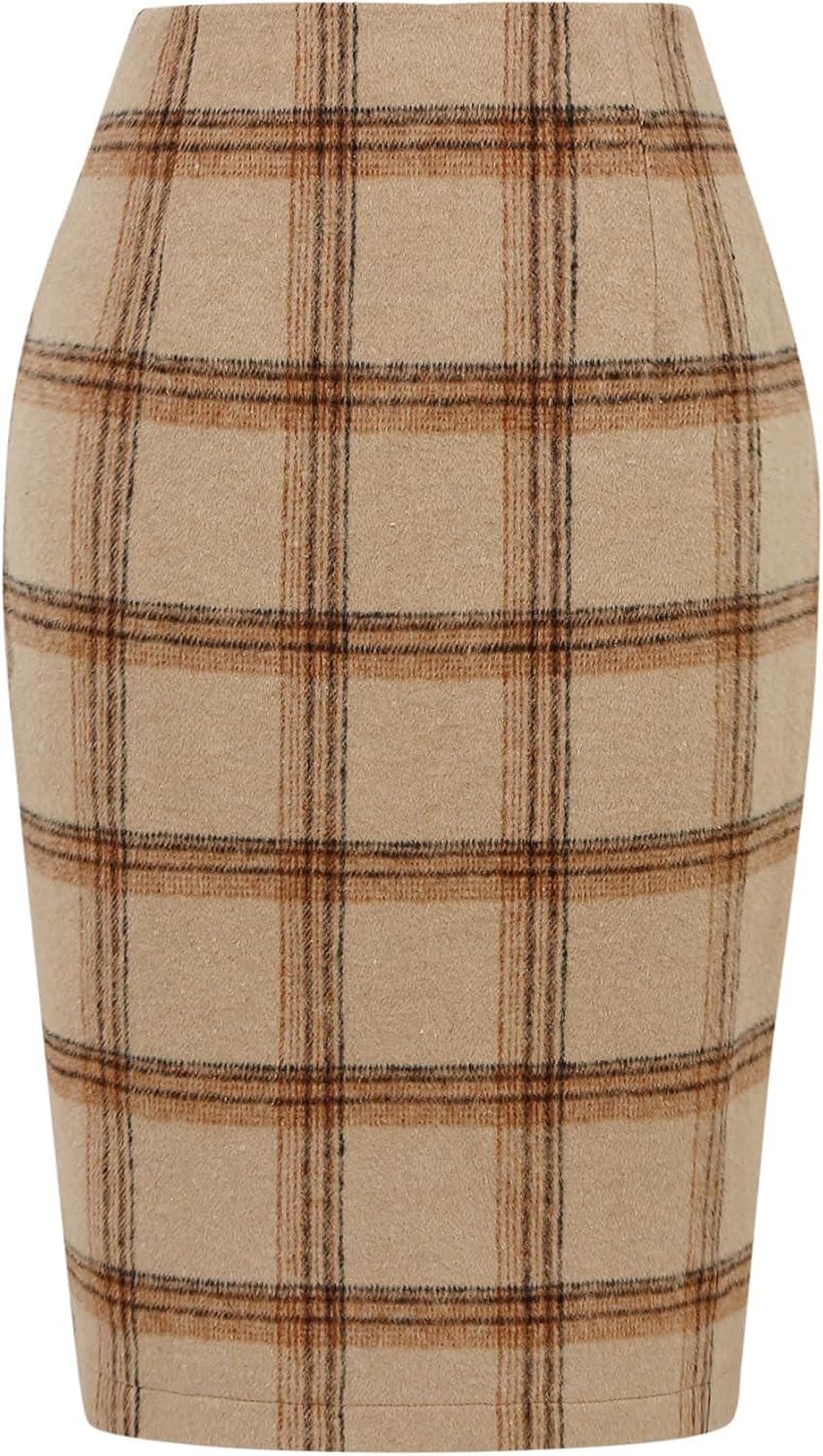 Plaid Skirts for Women Fall Winter Knee Length Pencil Wool Skirt