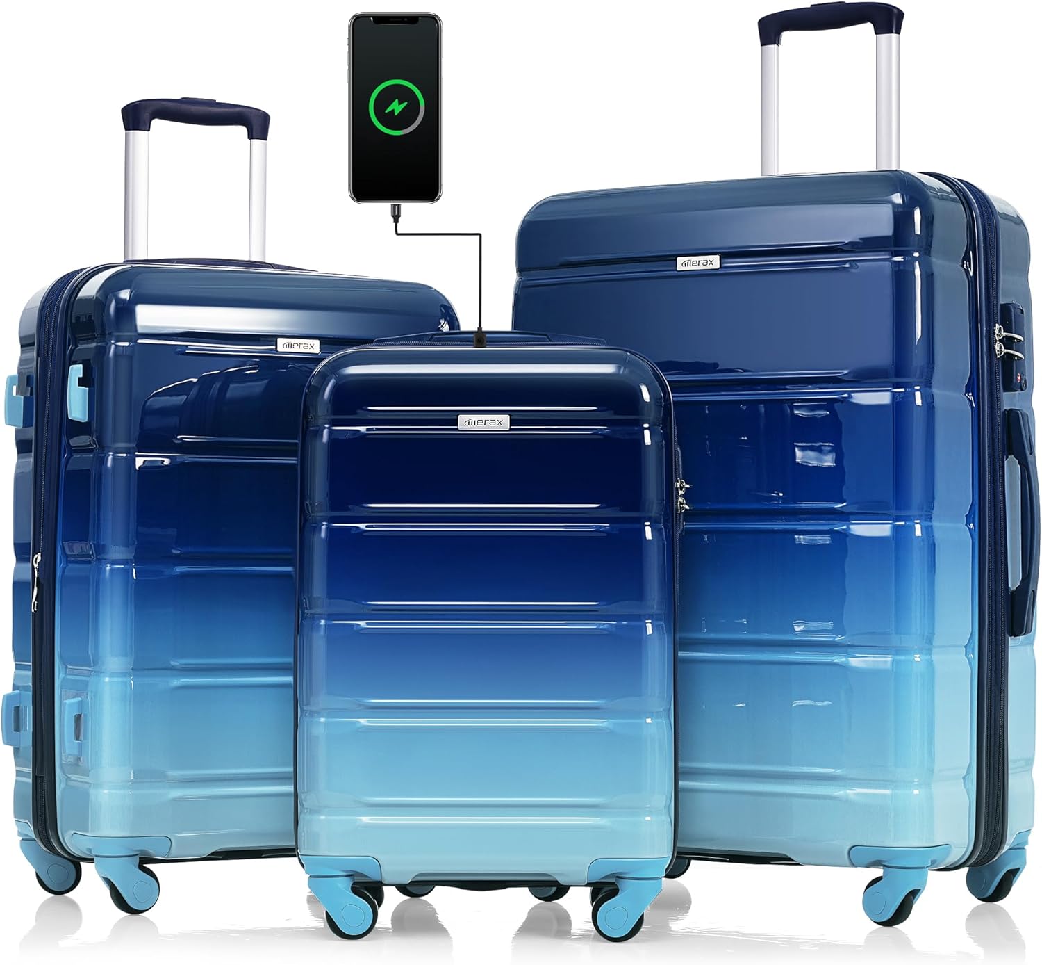 Merax 3 Luggage Sets with USB Port and TSA Lock for Travel