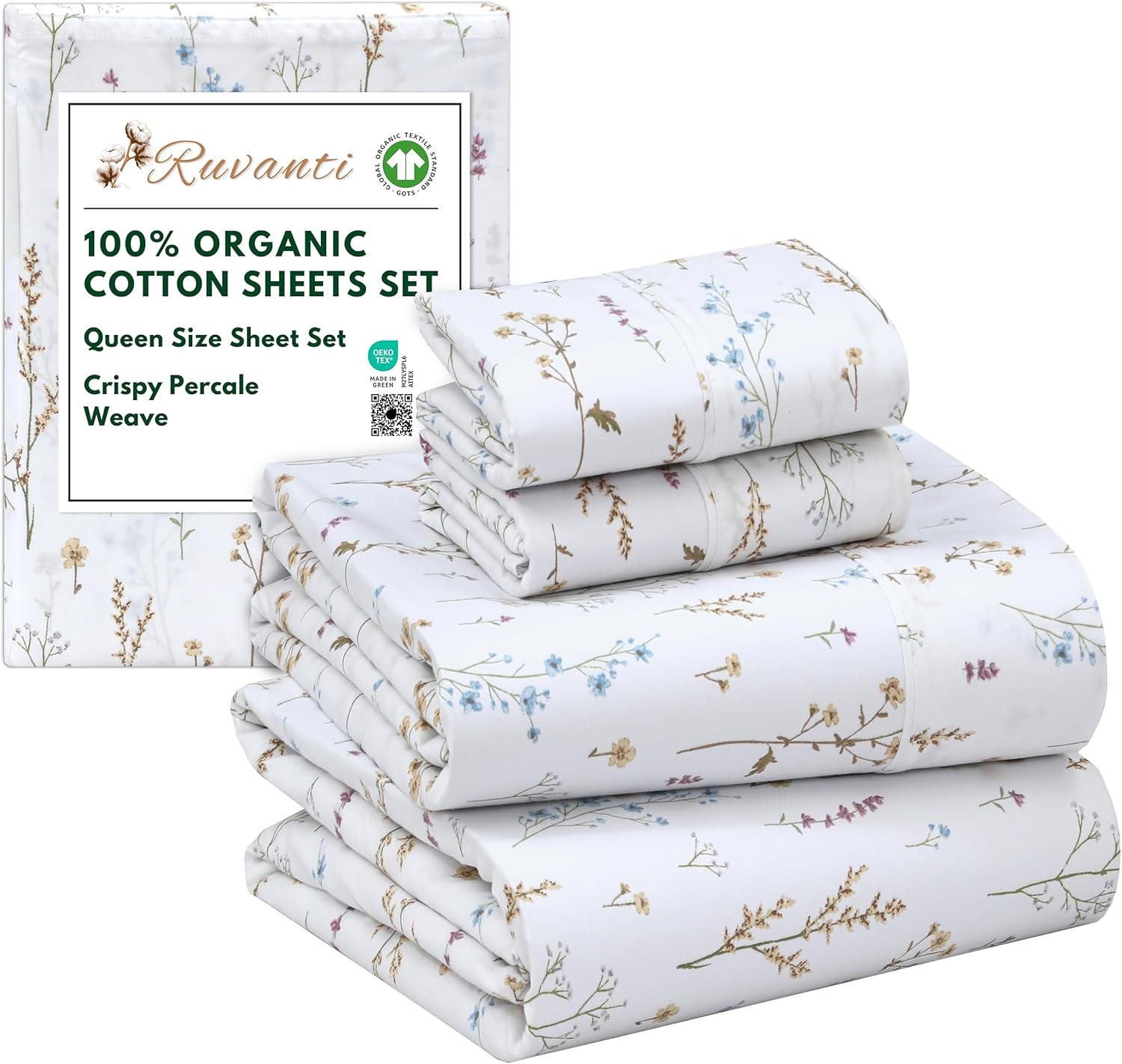 100% Organic Cotton Queen Size Sheets with Deep Pocket Fit