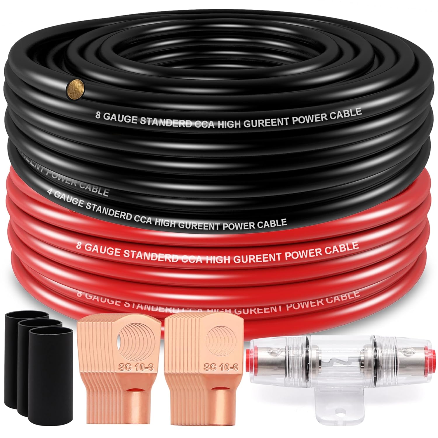 100FT 8 Gauge Wire Set for Car Amplifier Power & Ground Use