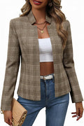 Women's Tweed Plaid Blazer Jacket - Fully Lined Open Front