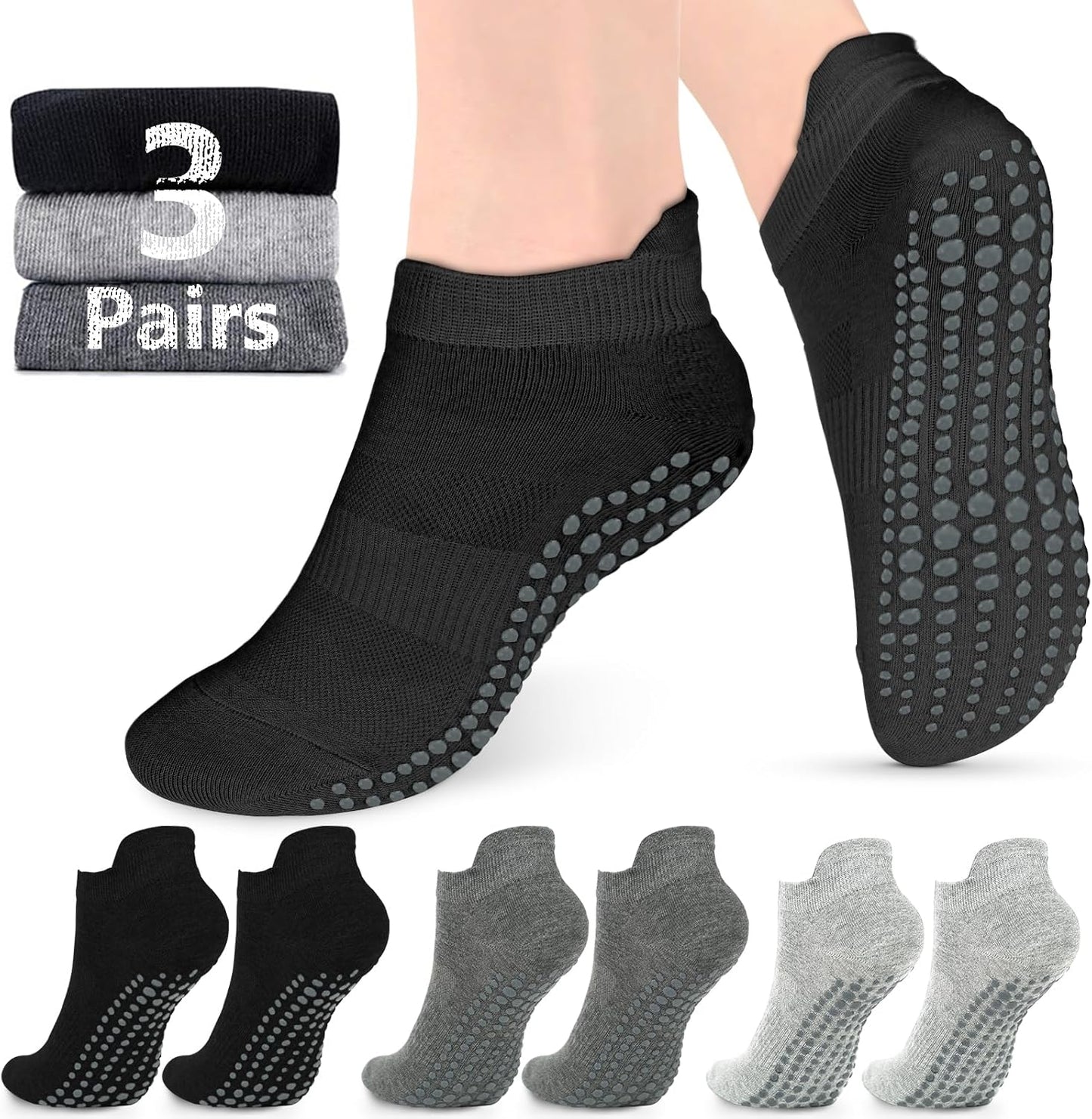 AURUZA Non-Slip Grip Socks for Pilates & Yoga