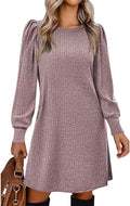 Women Knit Puff Sleeve Tunic Dress - Soft Stretchy Fall Sweater