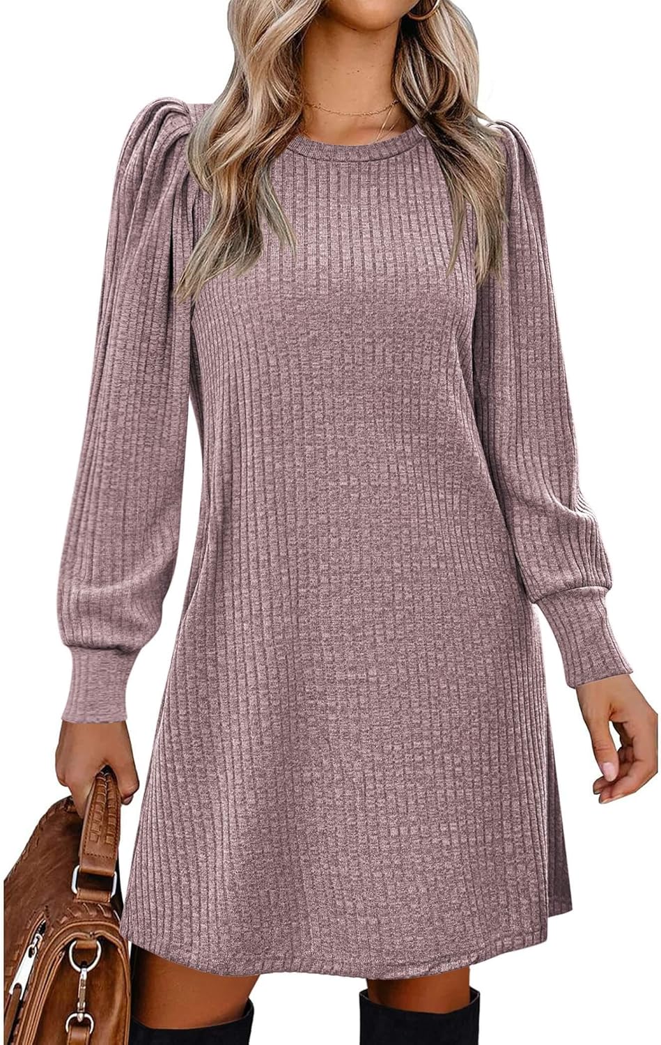 Zeagoo Women's Knit Dress with Puff Sleeves for Fall Style