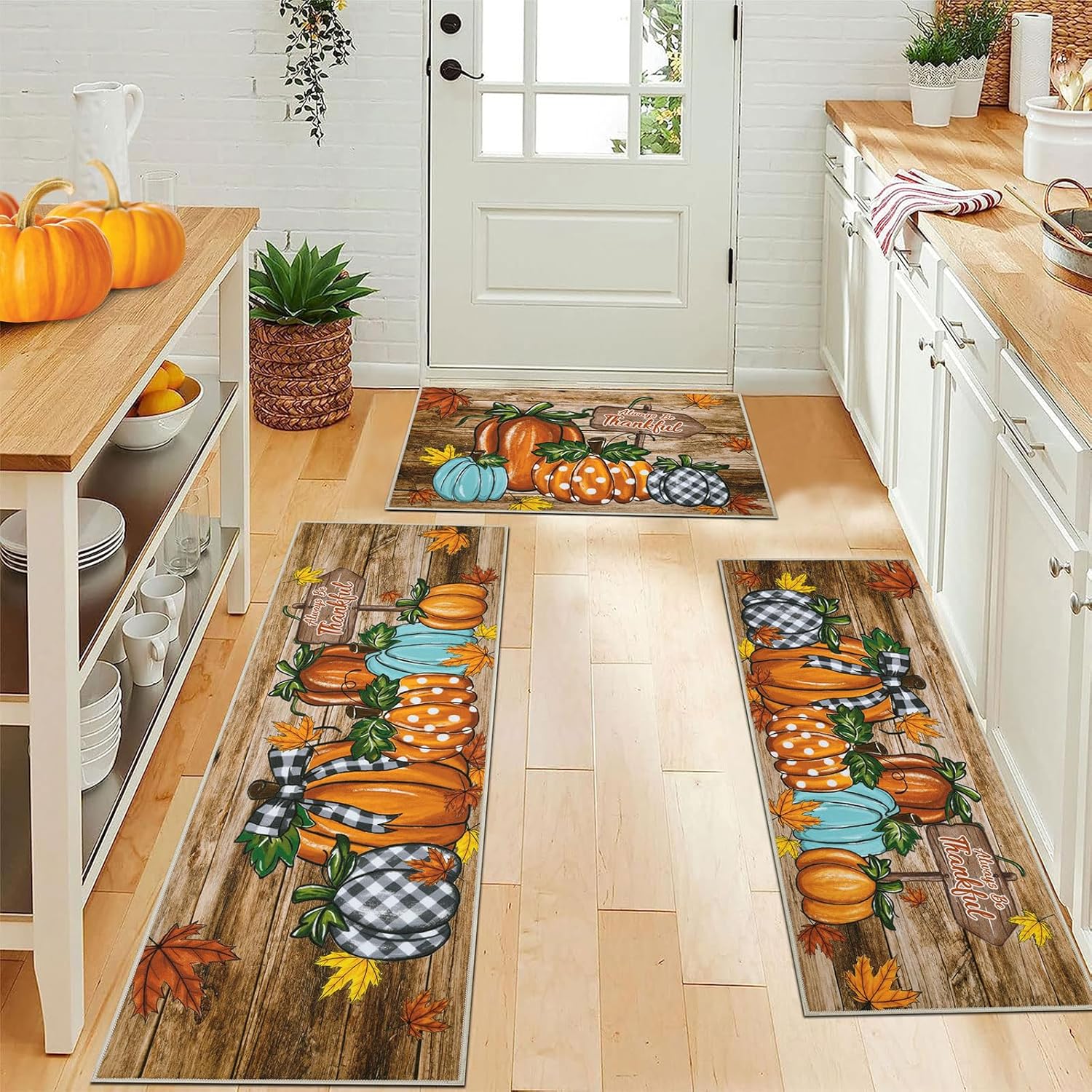 U'Artlines Fall Pumpkin Kitchen Rugs Set for Seasonal Decor