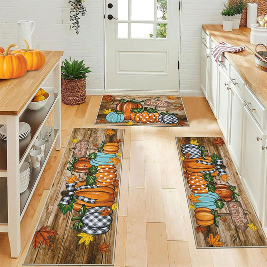 U'Artlines Fall Pumpkin Kitchen Rugs Set for Seasonal Decor