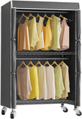 Heavy Duty Rolling Garment Rack with Cover - Sturdy Portable Closet