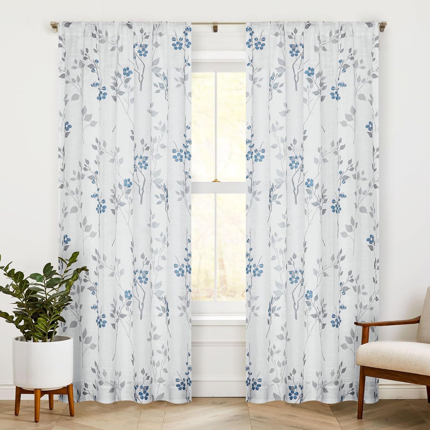 Beauoop Floral Linen Semi Sheer Curtains for Elegant Living Spaces
