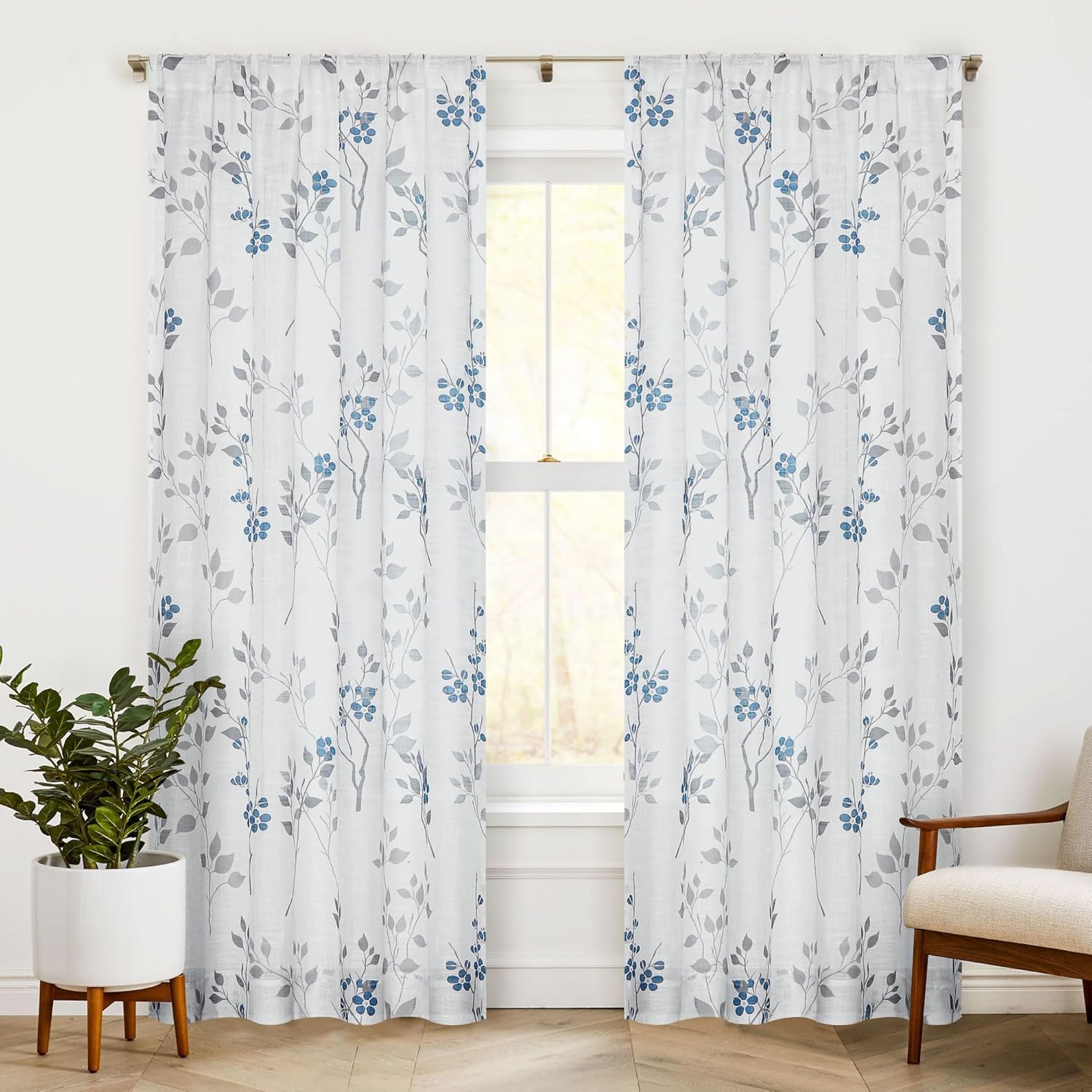 Beauoop Floral Linen Semi Sheer Curtains for Elegant Living Spaces