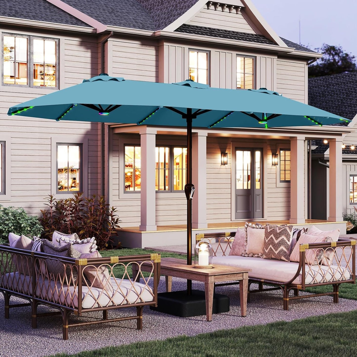 15FT Patio Umbrella with Solar Lights for Outdoor Spaces