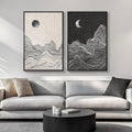 Large Framed Black and White Abstract Wall Art Set of 2 - Bold