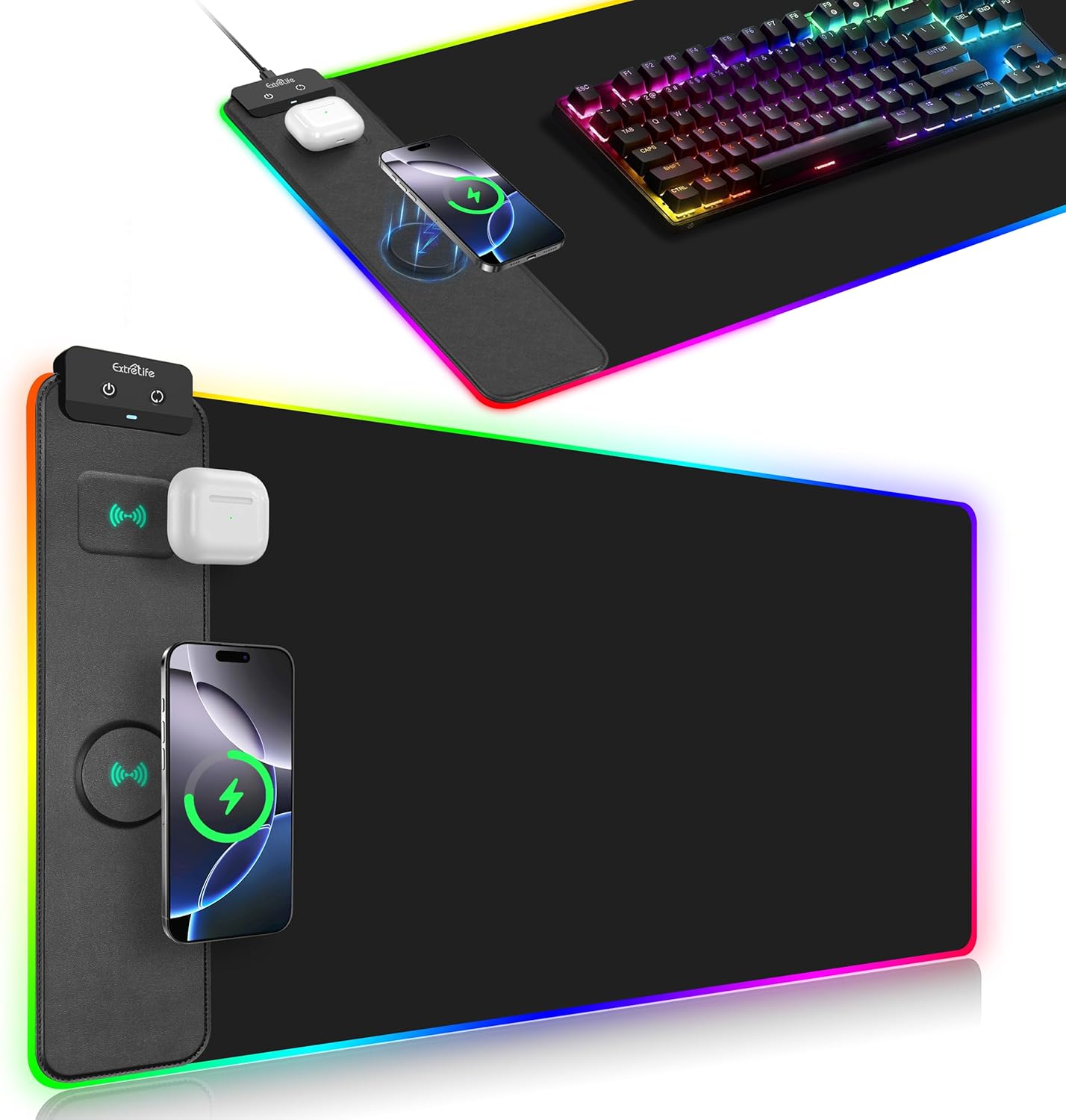 Wireless Charging Mouse Pad with RGB Lighting and Extra Large Size