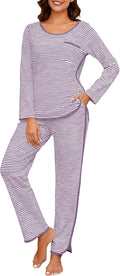 Womens Cotton Pajama Sets Stripe 2 Piece Lounge Set